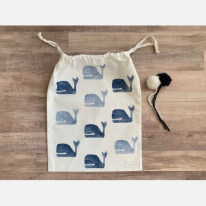Cotton Drawstring blue whale print